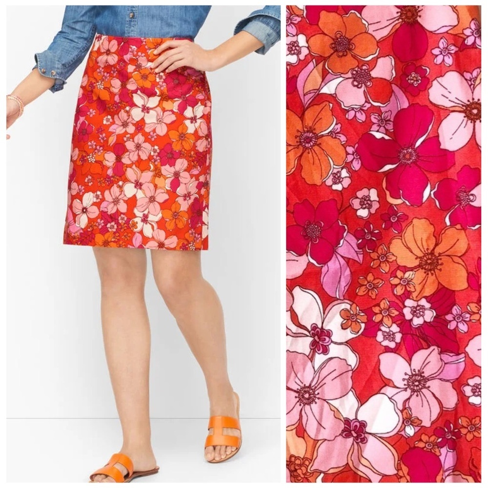Talbots Tossed Flowers Canvas A-Line Skirt Bright Colorful Pink Orange 8 PETITE - Picture 12 of 13